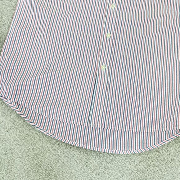 Michael Kors Seersucker Stripe Button Up Shirt Red White Blue Small Short Sleeve - Picture 4 of 11